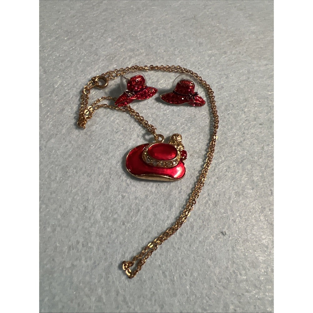 Red Hat Society Ladies Necklace & Earrings, Red/Purple‎ Hats